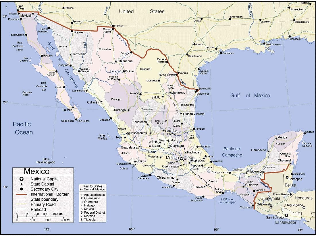 வரைபடம் மெக்சிகோவில் பசிபிக் கடற்கரை ஓய்வு