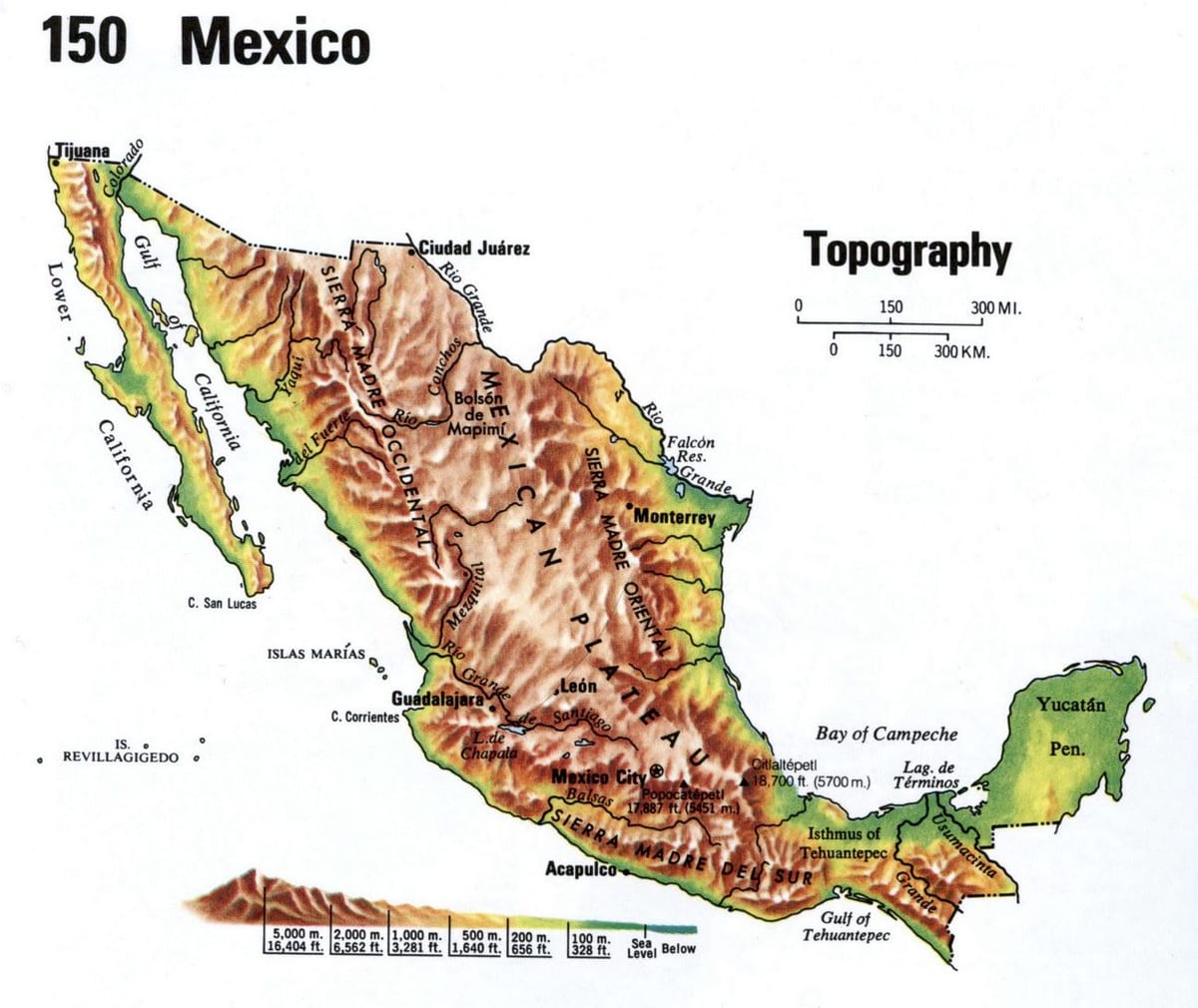 மெக்ஸிக்கோ topographic வரைபடம்